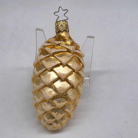 Inge Glas Pine Cone German Glass Christmas Ornament Yellow - Picture 4 of 7